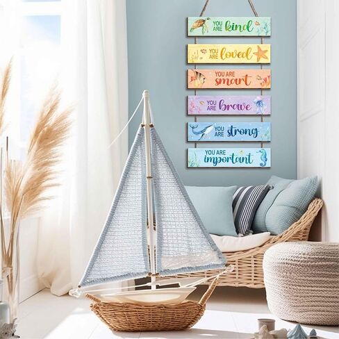 6 Pcs Ocean Decor Kids Room Placards of Wood Decor, Watercolor Ocean Inspirational Positive Quotes Works of art of Wood Wall Art Hanging Sign for Teens Children Bedroom Princess Toddler Room in Saudi Arabia