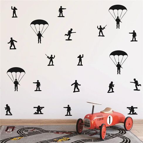 Home Interior Kids Room Armyman Soldiers Paratroopers DIY Wall Decor Stickers Parachute Wall Decal for Teens Bedroom Living Room Decor Poster AFN104 (Army Green) in Saudi Arabia