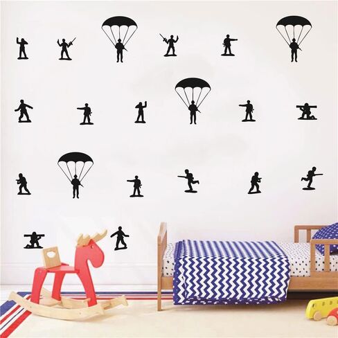 Home Interior Kids Room Armyman Soldiers Paratroopers DIY Wall Decor Stickers Parachute Wall Decal for Teens Bedroom Living Room Decor Poster AFN104 (Army Green) in Saudi Arabia