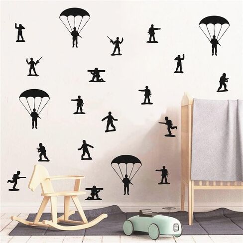 Home Interior Kids Room Armyman Soldiers Paratroopers DIY Wall Decor Stickers Parachute Wall Decal for Teens Bedroom Living Room Decor Poster AFN104 (Army Green) in Saudi Arabia