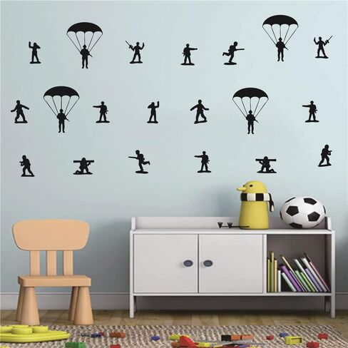 Home Interior Kids Room Armyman Soldiers Paratroopers DIY Wall Decor Stickers Parachute Wall Decal for Teens Bedroom Living Room Decor Poster AFN104 (Army Green) in Saudi Arabia
