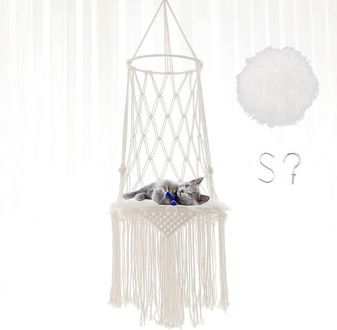 أرجوحة قطط من Azurele Boho، حبل قطني منسوج يدويًا، وسادة قطيفة ناعمة، زينة معلقة، 33.4 بوصة × 11.8 بوصة × 11.8 بوصة in Kuwait