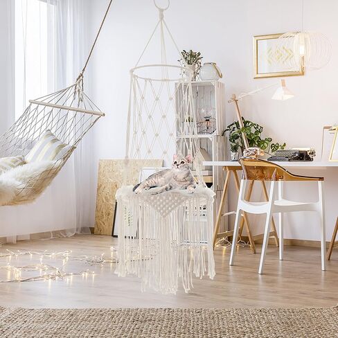 أرجوحة قطط من Azurele Boho، حبل قطني منسوج يدويًا، وسادة قطيفة ناعمة، زينة معلقة، 33.4 بوصة × 11.8 بوصة × 11.8 بوصة in Kuwait