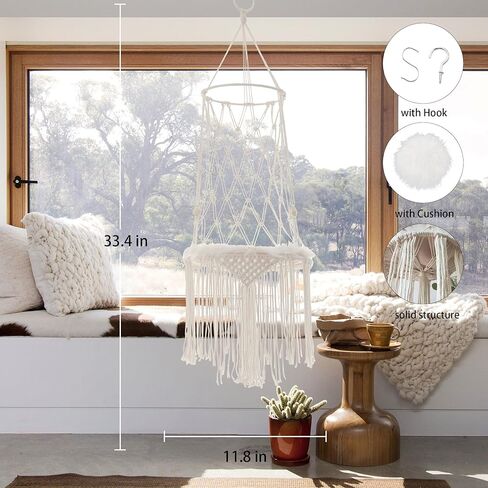 أرجوحة قطط من Azurele Boho، حبل قطني منسوج يدويًا، وسادة قطيفة ناعمة، زينة معلقة، 33.4 بوصة × 11.8 بوصة × 11.8 بوصة in Kuwait