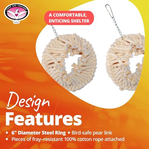 Super Bird Creations SB130 Snuggle Ring Bird Toy, Small/Medium Bird Size, 9" x 7" x 3" in Saudi Arabia