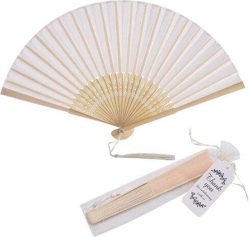 SL crafts 50 sets Imitated Silk Hand Fan with Tassel and Gift Bags and Thank you Gift tag Fabric Folding Hand Fans Bamboo Folded Handheld Fan Wedding Fan Bridal Dancing Props Party Favors (Royal Blue) in Kuwait