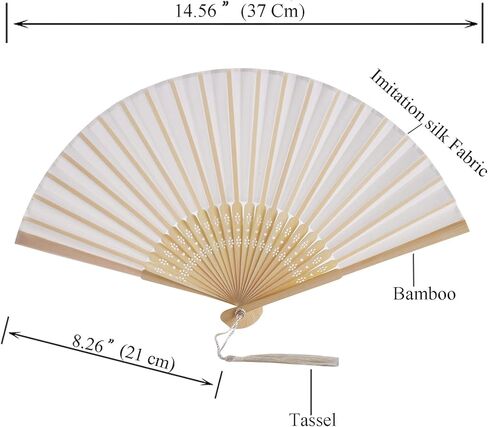 SL crafts 50 sets Imitated Silk Hand Fan with Tassel and Gift Bags and Thank you Gift tag Fabric Folding Hand Fans Bamboo Folded Handheld Fan Wedding Fan Bridal Dancing Props Party Favors (Royal Blue) in Kuwait