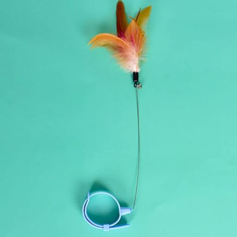 Airshi Cat Feather Collar Toys, Cat Feather Wand Collar Exercise Relieve Boredom Flexible Interactive Funny with Bell for Indoor (Blue) in Kuwait