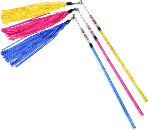 تشيوافا عصا لعبة للقطط بشراشيب مختلطة مقاس 17 انش مع خرز جرس تفاعلي، الوان متنوعة in Kuwait