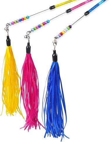 تشيوافا عصا لعبة للقطط بشراشيب مختلطة مقاس 17 انش مع خرز جرس تفاعلي، الوان متنوعة in Kuwait