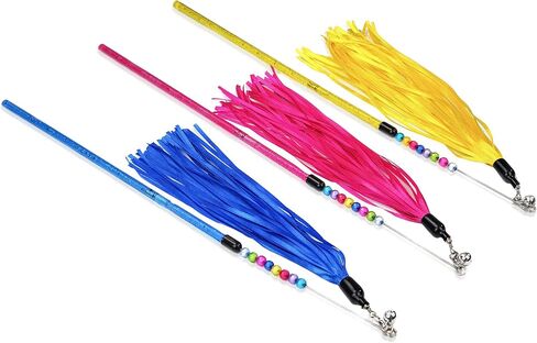 تشيوافا عصا لعبة للقطط بشراشيب مختلطة مقاس 17 انش مع خرز جرس تفاعلي، الوان متنوعة in Kuwait