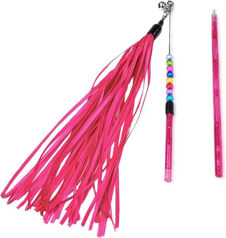 تشيوافا عصا لعبة للقطط بشراشيب مختلطة مقاس 17 انش مع خرز جرس تفاعلي، الوان متنوعة in Kuwait