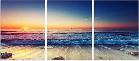 TutuBeer 3 لوحة جدار الفن الأزرق البحر غروب الشمس الشاطئ الأبيض اللوحة الصورة المطبوعة على قماش المناظر البحرية الصور لتزيين ديكور المنزل، وعلى استعداد للتعليق in Kuwait