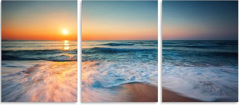 TutuBeer 3 Panel Wall Art Blue Sea Sunset White Beach Painting The Picture Print On Canvas Seascape The Pictures for Home Decor Decoration,Ready to Hang in Kuwait