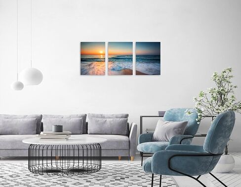 TutuBeer 3 Panel Wall Art Blue Sea Sunset White Beach Painting The Picture Print On Canvas Seascape The Pictures for Home Decor Decoration,Ready to Hang in Kuwait