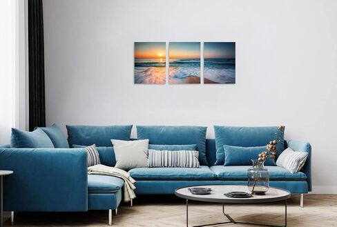 TutuBeer 3 Panel Wall Art Blue Sea Sunset White Beach Painting The Picture Print On Canvas Seascape The Pictures for Home Decor Decoration,Ready to Hang in Kuwait