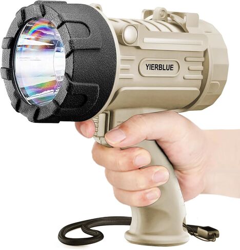 YIERBLUE مصباح كشاف كشاف قابل لإعادة الشحن مع 1000,000 لومن LED، IP67 مقاوم للماء طويل المدى كشاف كشاف، مصباح كشاف محمول مقاوم للصدمات مع حامل قابل للطي وعدسة حمراء قابلة للفصل in Kuwait