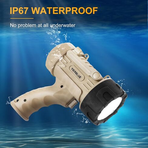 YIERBLUE مصباح كشاف كشاف قابل لإعادة الشحن مع 1000,000 لومن LED، IP67 مقاوم للماء طويل المدى كشاف كشاف، مصباح كشاف محمول مقاوم للصدمات مع حامل قابل للطي وعدسة حمراء قابلة للفصل in Kuwait