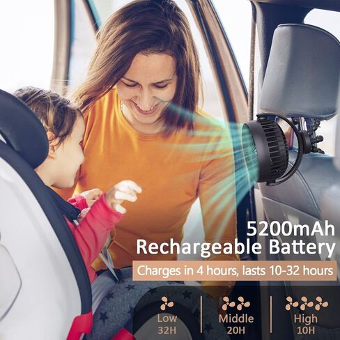 مروحة عربة الأطفال، مشبك ثلاثي مرن على مروحة الأطفال، 4 سرعات ومروحة صغيرة محمولة قابلة للدوران، تعمل بمنفذ USB أو بالبطارية، لمقاعد السيارة وسرير الأطفال والدراجة وأجهزة المشي والتخييم (أسود زائد) in Kuwait