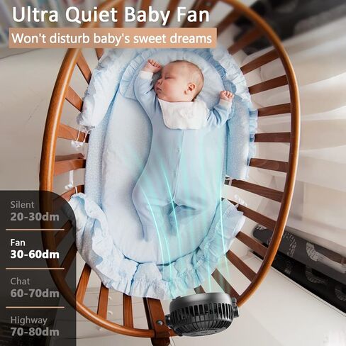 مروحة عربة الأطفال، مشبك ثلاثي مرن على مروحة الأطفال، 4 سرعات ومروحة صغيرة محمولة قابلة للدوران، تعمل بمنفذ USB أو بالبطارية، لمقاعد السيارة وسرير الأطفال والدراجة وأجهزة المشي والتخييم (أسود زائد) in Kuwait