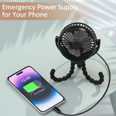 مروحة عربة الأطفال، مشبك ثلاثي مرن على مروحة الأطفال، 4 سرعات ومروحة صغيرة محمولة قابلة للدوران، تعمل بمنفذ USB أو بالبطارية، لمقاعد السيارة وسرير الأطفال والدراجة وأجهزة المشي والتخييم (أسود زائد) in Kuwait