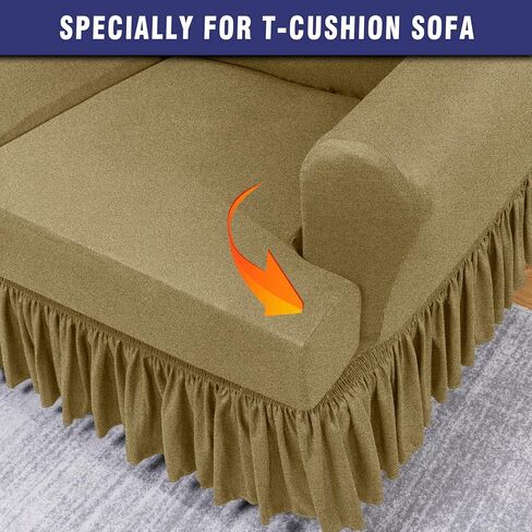 AmazeCov 3 قطع مصممة خصيصًا لأغطية وسادة T Loveseat مع 2 أغطية مقاعد قابلة للتمدد على شكل وسادة T بشكل فردي مع تنورة مكشكشة مطبوعة بجزء سفلي مرن، شوكولاتة in Kuwait