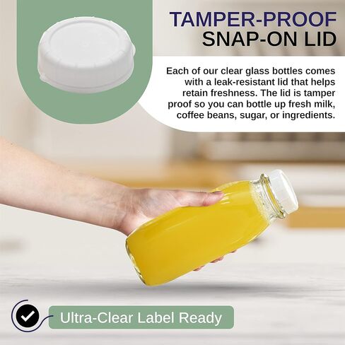 أباريق حليب زجاجية من جارتاستيكس سعة 16 أونصة مع أغطية (16 أونصة // 4 عبوات) - آمنة للاستخدام في غسالة الأطباق - زجاجات الحليب واللبن والعصير وصلصة الطماطم والمربى وصلصة الشواء in Kuwait