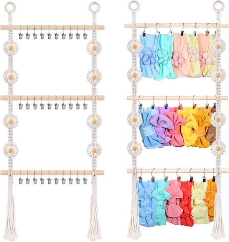 LONCHDAN حامل عصابة الرأس منظم أقواس الشعر للفتيات عصابات الرأس وإكسسوارات الشعر منظم تخزين مع 30 مشبكًا حامل القوس للفتيات أقواس الشعر للتعليق على جدار الحضانة وخزانة الفتيات (أبيض) in Kuwait