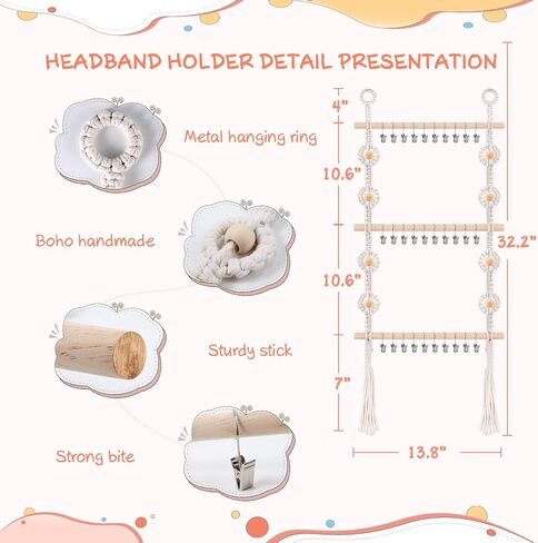 LONCHDAN حامل عصابة الرأس منظم أقواس الشعر للفتيات عصابات الرأس وإكسسوارات الشعر منظم تخزين مع 30 مشبكًا حامل القوس للفتيات أقواس الشعر للتعليق على جدار الحضانة وخزانة الفتيات (أبيض) in Kuwait