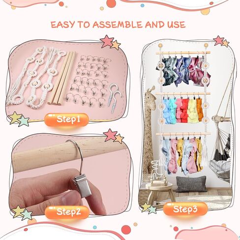 LONCHDAN حامل عصابة الرأس منظم أقواس الشعر للفتيات عصابات الرأس وإكسسوارات الشعر منظم تخزين مع 30 مشبكًا حامل القوس للفتيات أقواس الشعر للتعليق على جدار الحضانة وخزانة الفتيات (أبيض) in Kuwait