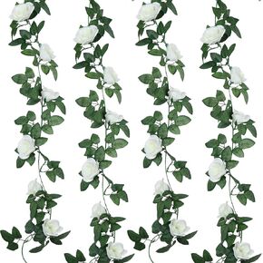 Artificial Rose Garlands Rose Vines Leaves Banners Hanging Floral Garland Fake Rose Flower Vine for Wedding Arch Ceremony Home Garden Outdoor Party Wall Decorations, 14.4 ft (Wine Red,2 Pieces)