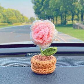 Lutoku Cute Sunflower Handmade Crochet Flowers,Small Potted Knitted Desk Decorations Home Decoration Car Dashboard Decorations Crochet Artificial Flower in Kuwait