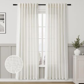 Aersas Linen Blend Taupe Curtains 2 Panels Set Back Tab Semi Sheer Light Brown Curtains for Living Room Bedroom Rustic Retro Farmhouse Decor Canvas Burlap Textured Flax Tan Curtains 84 inches Long in Kuwait