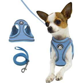 NESTROAD حزام للكلاب بدون سحب، طقم حزام ومقود للقطط مقاوم للهروب، صدرية عاكسة للكلاب للمشي (أزرق، مقاس XX-Small) in Kuwait