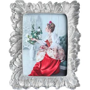 اطارات صور فضية مقاس 5×7 من موملكداي، اطار صور عتيق بلون ذهبي وردي على شكل ورقة شجر مع زجاج امامي عتيق للتعليق على الحائط على الطاولة (ورقة فضية - 5×7) in Kuwait