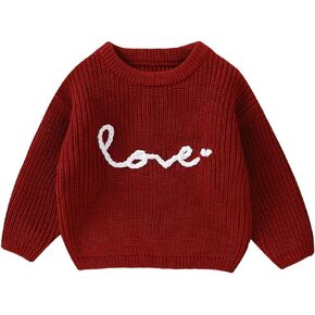 Toddler Baby Girl Valentines Day Outfit Love Heart Embroidery Knit Sweater Long Sleeve Shirts Valentines Day Gifts in Kuwait