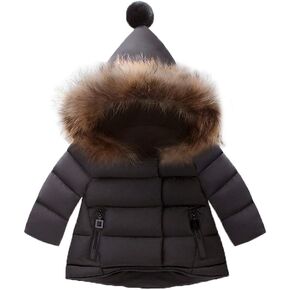Mallimoda Baby Boys Girls Down Jacket Toddler Winter Warm Puffer Down Coat Cotton Hooded Fur Snowsuit in Kuwait