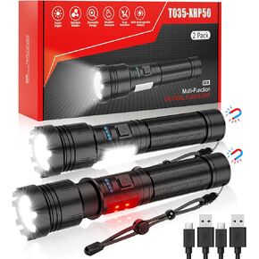 Flashlights High Lumens Rechargeable (Battery Included), 100000 Lumens XHP70.2 Super Bright LED Flashlight with Holster, Type-C, 5 Modes, Zoomable, IPX6 Waterproof Flashlights for Emergency Camping in Kuwait