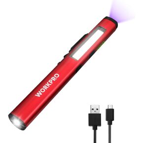 WORKPRO Flashlight Pen Light, Rechargeable Penlight with 365 nm UV Black Light, 450 Lumen LED Mini Pocket Flashlight, Great Gifts in Kuwait