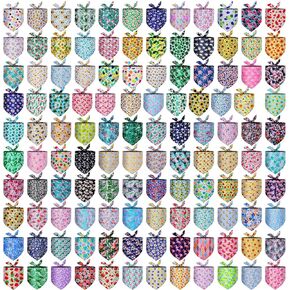 Amylove 120 Pcs Dog Bandanas Bulk Holiday Triangle Dog Pack Puppy Kerchief Bandana Adjustable Pet Scarf for Pet Cat Costume Accessories Decor Summer(Geometry)