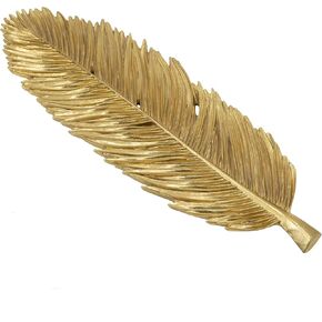 A&B Large Home Gold Leaf Plate Realistic Feather Tray Painted Gold Finish Centerpiece Table Decor Living Room Office Dining Accessory 19.5" x 7.3" x 1.2" in Kuwait