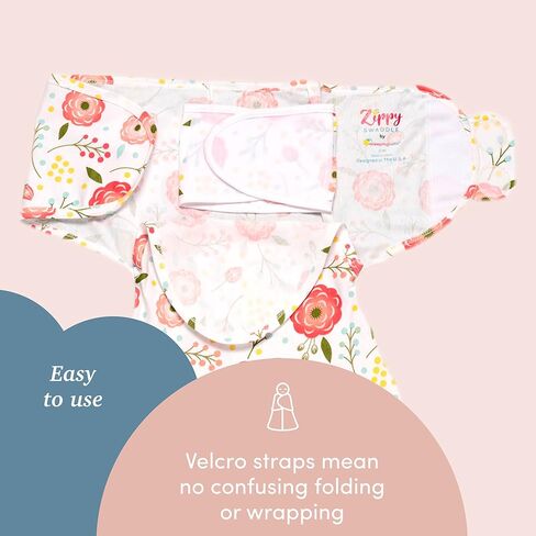 SleepingBaby Zippy Swaddle - بطانية قماط أطفال قطن 100% - كيس نوم بسحاب سفلي مريح - الخشخاش الوردي - صغير/متوسط in Kuwait