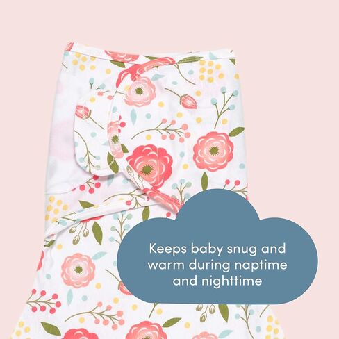SleepingBaby Zippy Swaddle - بطانية قماط أطفال قطن 100% - كيس نوم بسحاب سفلي مريح - الخشخاش الوردي - صغير/متوسط in Kuwait