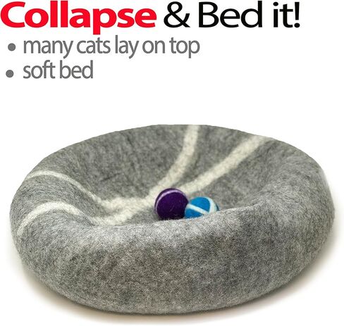 كهف القطط iPrimio 100% من الصوف الطبيعي الصديق للبيئة مقاس 40 سم - لباد مصنوع يدويًا على شكل ممتاز - يجعل بيت القطط المغطى رائعًا وسريرًا للقطط والقطط الصغيرة - لمخبأ داخلي مريح - سرير متوسط ​​الحجم ناعم بغطاء للرأس in Kuwait