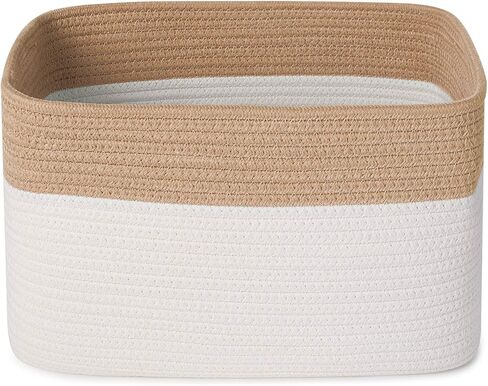 ANMINY 3 قطع من سلال تخزين الحبال القطنية المنسوجة مع مقابض، مجموعة سلة كبيرة قابلة للغسل، صناديق تخزين مزخرفة، صناديق تخزين للأطفال الرضع، بطانية ملابس، مناشف، حاويات تنظيم الغسيل - أبيض/بني in Kuwait