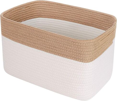 ANMINY 3 قطع من سلال تخزين الحبال القطنية المنسوجة مع مقابض، مجموعة سلة كبيرة قابلة للغسل، صناديق تخزين مزخرفة، صناديق تخزين للأطفال الرضع، بطانية ملابس، مناشف، حاويات تنظيم الغسيل - أبيض/بني in Kuwait