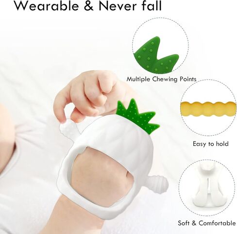لا تسقط ألعاب التسنين للأطفال أبدًا - قفازات التسنين القابلة للارتداء - ألعاب مضغ للأطفال لتلبية احتياجات المص (ألعاب الأناناس باللون الأصفر) in Kuwait