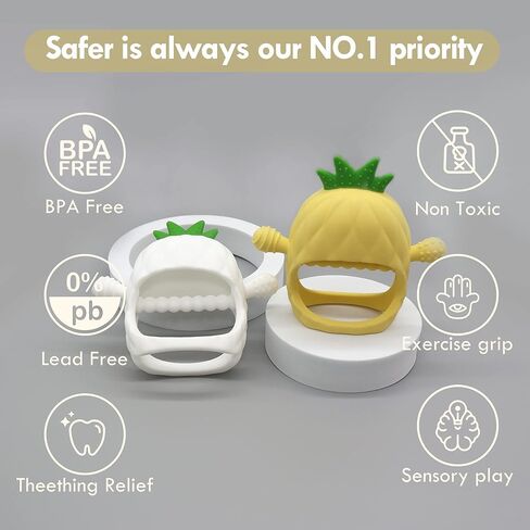 لا تسقط ألعاب التسنين للأطفال أبدًا - قفازات التسنين القابلة للارتداء - ألعاب مضغ للأطفال لتلبية احتياجات المص (ألعاب الأناناس باللون الأصفر) in Kuwait