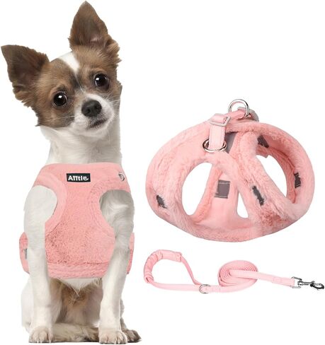 AIITLE Step in Dog Harness and Leash Set - Warm and Cozy Dog Vest Harness with Velcro Design, Reflective No-Pull Plush Pet Harness for Outdoor Walking, Training for Small Dogs, Cats White XXS in Kuwait