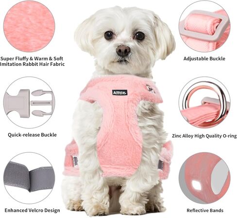 AIITLE Step in Dog Harness and Leash Set - Warm and Cozy Dog Vest Harness with Velcro Design, Reflective No-Pull Plush Pet Harness for Outdoor Walking, Training for Small Dogs, Cats White XXS in Kuwait